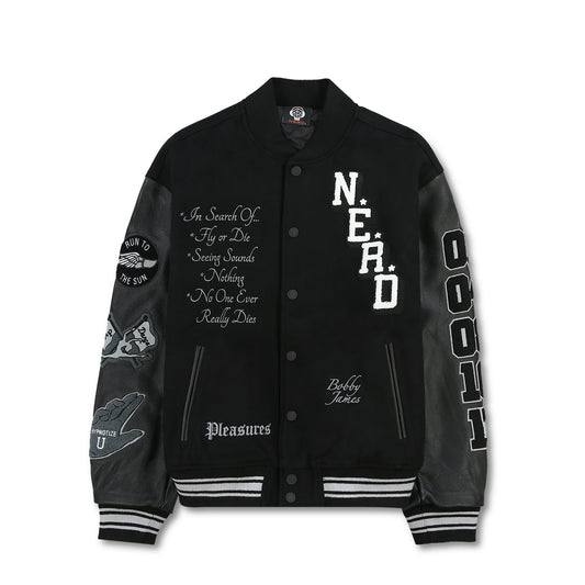 Pleasures Men Nerd Varsity Jacket Black - OUTERWEAR - Canada