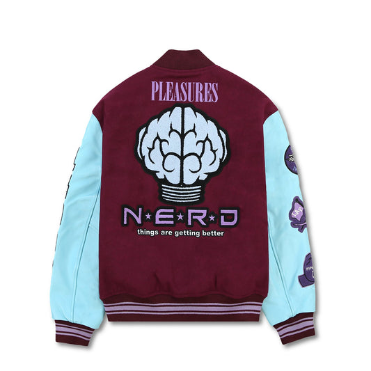 Pleasures Men Nerd Varsity Jacket Purple - OUTERWEAR - Canada