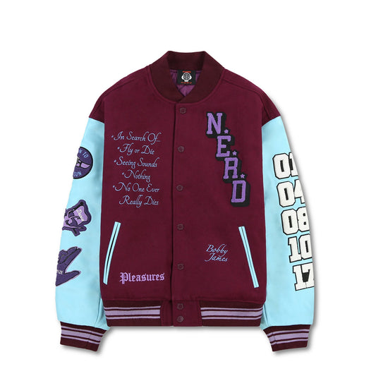 Pleasures Men Nerd Varsity Jacket Purple - OUTERWEAR - Canada