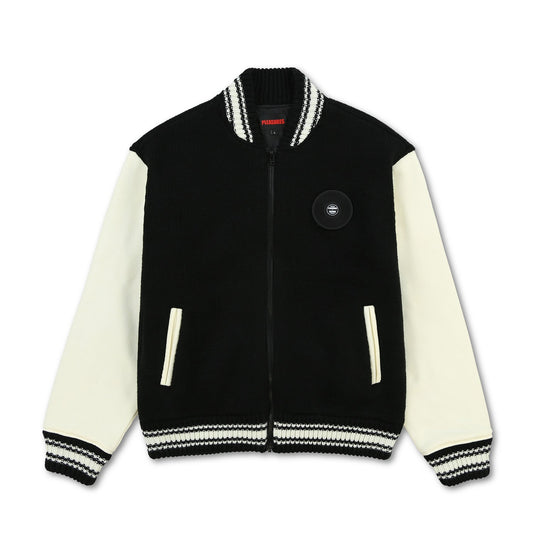 Pleasures Men Smoke Knitted Varsity Jacket Black - OUTERWEAR - Canada