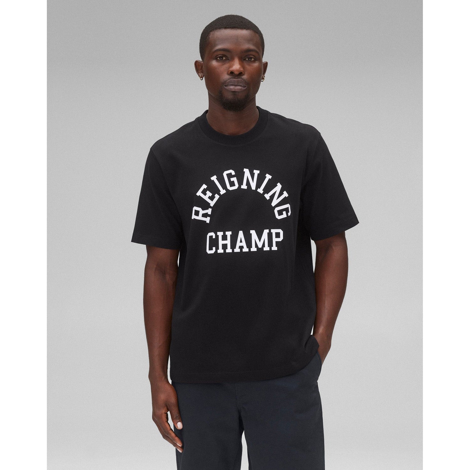 Reigning Champ Men Knit Midweight Jersey Arch Logo T-Shirt Black - T-SHIRTS - Canada