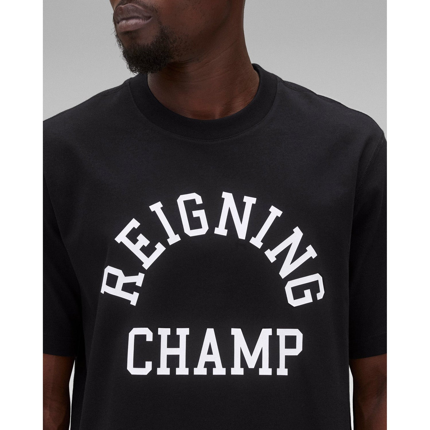 Reigning Champ Men Knit Midweight Jersey Arch Logo T-Shirt Black - T-SHIRTS - Canada