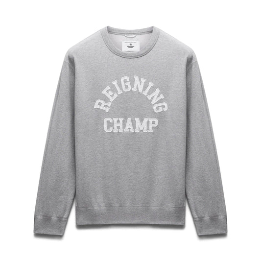 Reigning Champ Men Knit Midweight Terry Classic Arch Logo Crewneck Heather Grey - SWEATERS - Canada