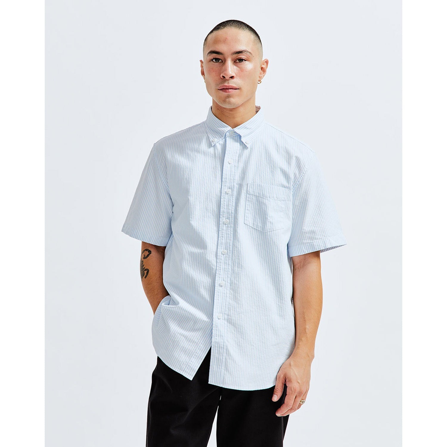 Reigning Champ Men Woven Windsor Oxford Shirt White Blue RC-8003-WBLU - T-SHIRTS - Canada